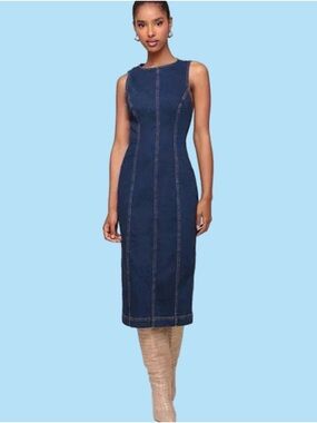 Avec Les Filles Denim Sleeveless Midi Dress
